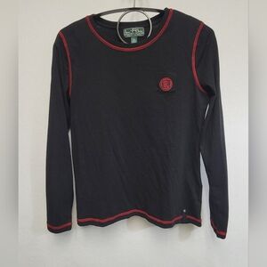 Lauren Ralph Lauren Active Black Long Sleeve Tee with Red Accents And Logo Large